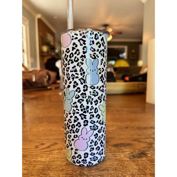 Stainless‎ Steel 20oz Tumbler Skinny Cup Hot/Cold Cheetah Peeps W/straw - Picture 4 of 4